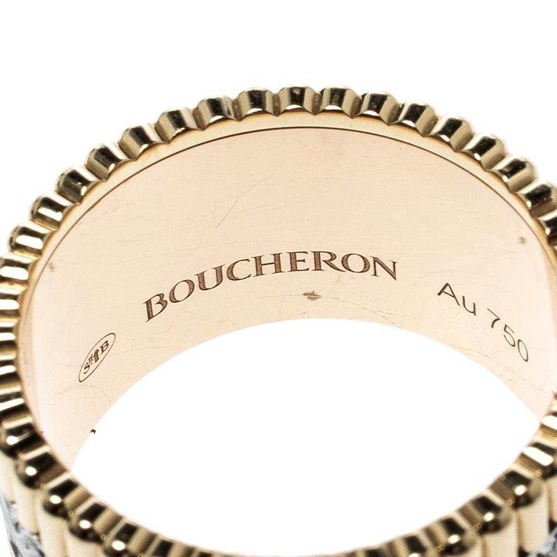 Boucheron Quatre Classique Diamond 18k Three Tone Gold Large Band Ring Size 53 In Good Condition In Dubai, Al Qouz 2