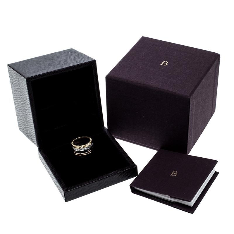 Women's Boucheron Quatre Classique Diamond 18k Three Tone Gold Large Band Ring Size 53