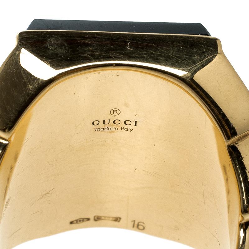Gucci Icon Boule Onyx & Diamond 18k Yellow Gold Ring Size 58 1