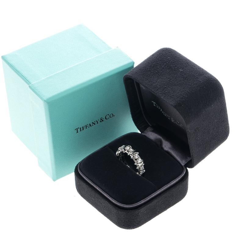 Tiffany & Co. Schlumberger X 16 Diamonds Platinum Band Ring Size 54.5 2