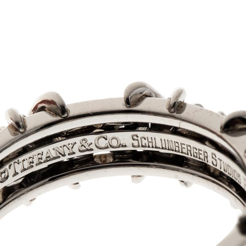 Tiffany & Co. Schlumberger X 16 Diamonds Platinum Band Ring Size 54.5 1
