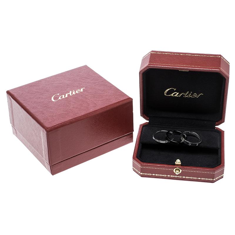 Cartier Love Diamond Ceramic 18k White Gold 3 Band Ring Set Size 52 1