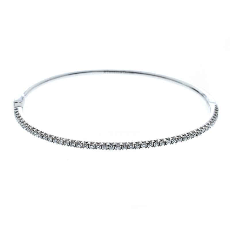 Tiffany Metro Diamond 18k White Gold Hinged Bangle Bracelet