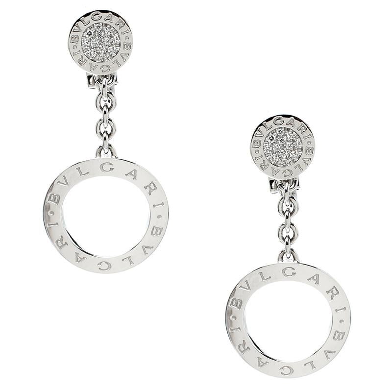 Bvlgari Diamond 18k White Gold Drop Earrings In Good Condition In Dubai, Al Qouz 2