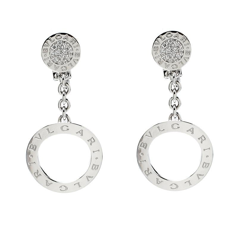 Bvlgari Diamond 18k White Gold Drop Earrings