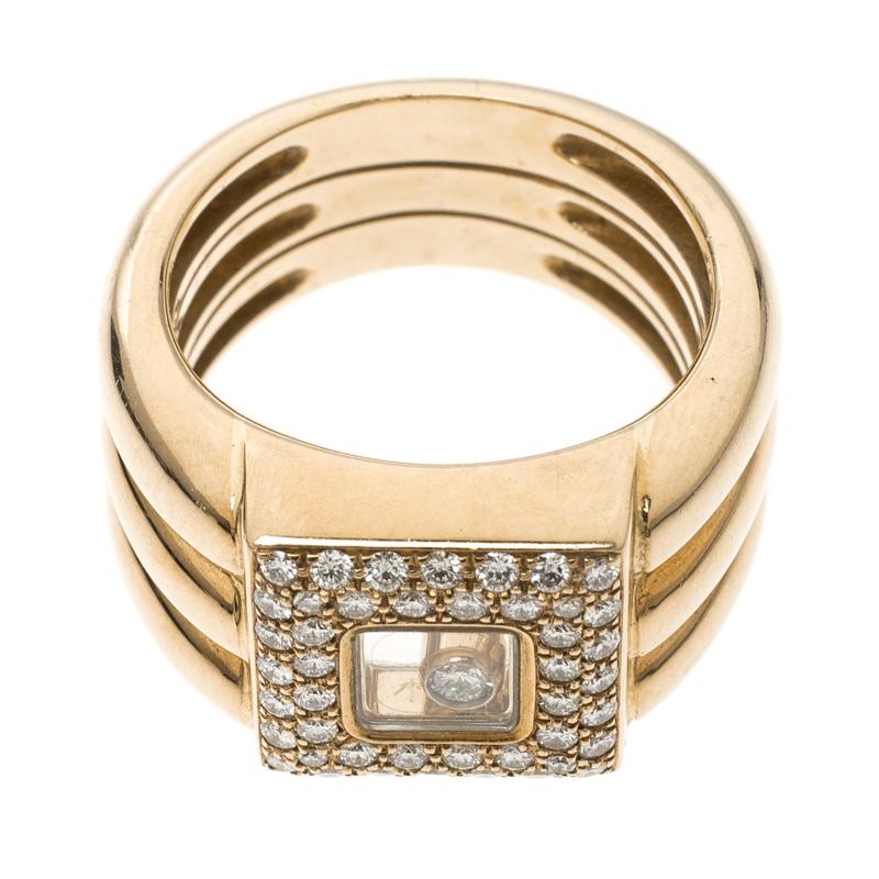 Chopard Vintage Happy Diamond 18k Yellow Gold Ring Size 54 1