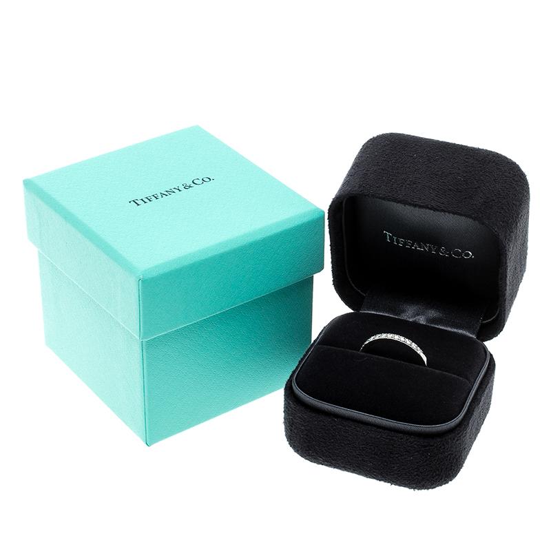 Tiffany & Co. Soleste Diamond Platinum Half Eternity Wedding Band Ring Size 54 3