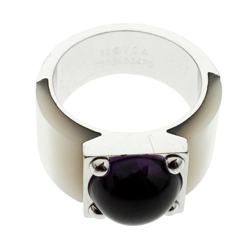 Van Cleef & Arpels Babylone Amethyst Mother of Pearl 18k White Gold Cocktail Rin 1