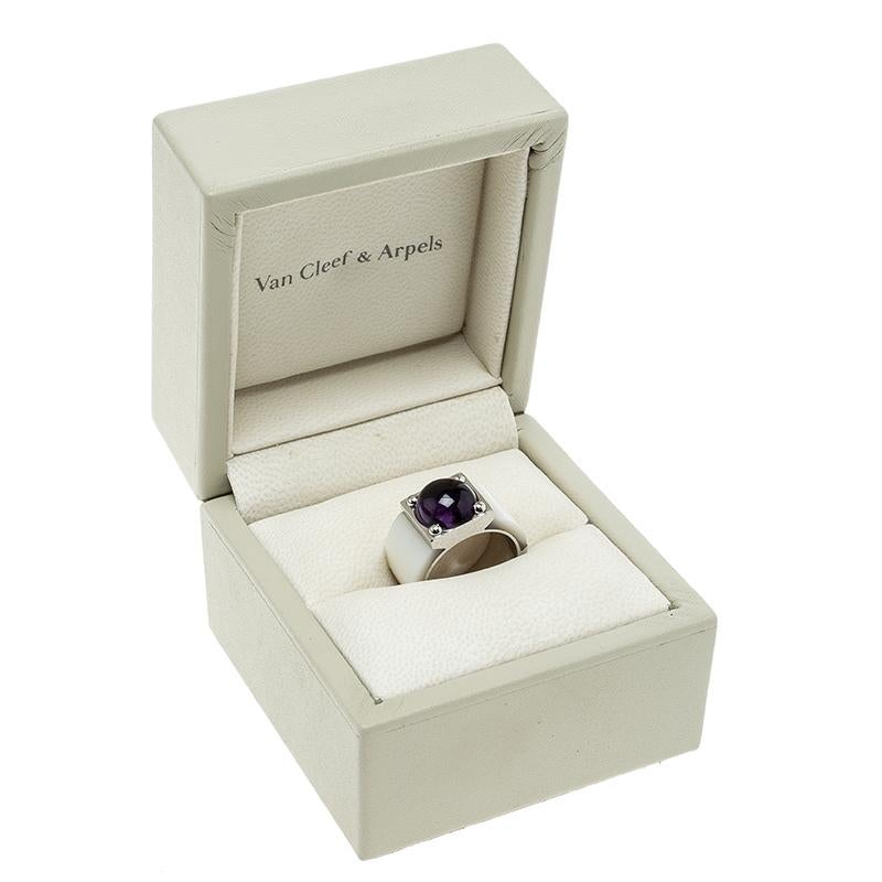 Van Cleef & Arpels Babylone Amethyst Mother of Pearl 18k White Gold Cocktail Rin 3