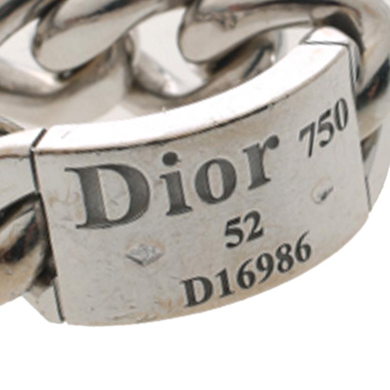 Women's Dior Gourmette de Dior 18k White Gold Chain Link Band Ring Size 52