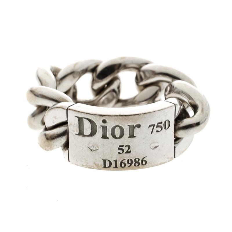 Dior Gourmette de Dior 18k White Gold Chain Link Band Ring Size 52