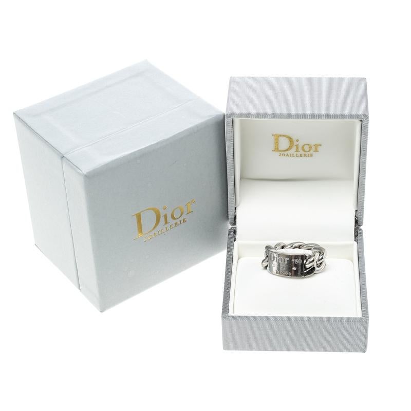 Dior Gourmette de Dior 18k White Gold Chain Link Band Ring Size 52 1