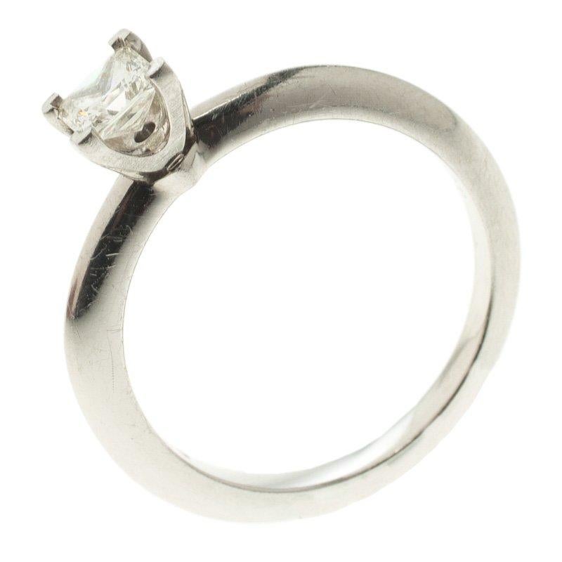 Tiffany & Co. 0.39 ct Princess Cut Diamond Solitaire Platinum Ring Size 52.5