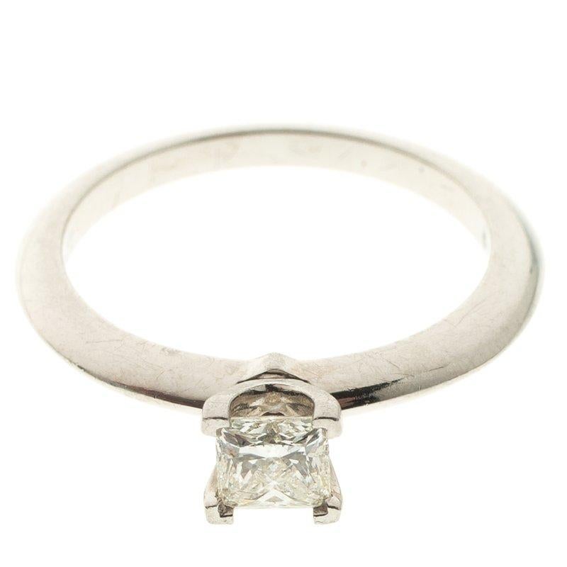 The Tiffany & Co. collection is overwhelming, heart touching and luxury. This ring is crafted from platinum that renders uniqueness and shines all the time. A brilliant 0.39 ct Princess cut diamond solitaire makes this unique and precious. This