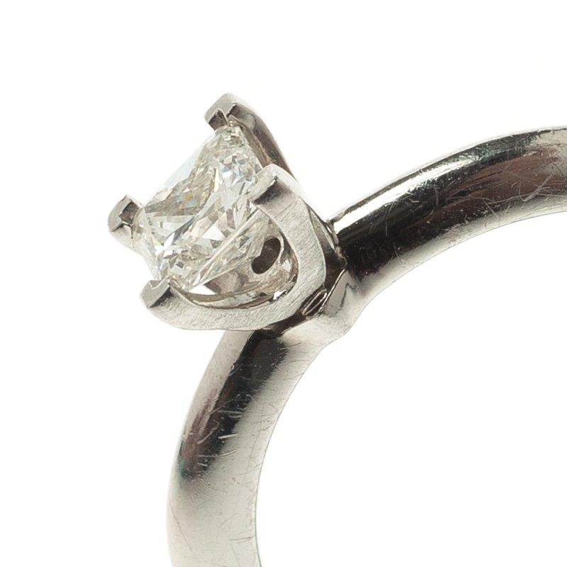 Tiffany & Co. 0.39 ct Princess Cut Diamond Solitaire Platinum Ring Size 52.5 1