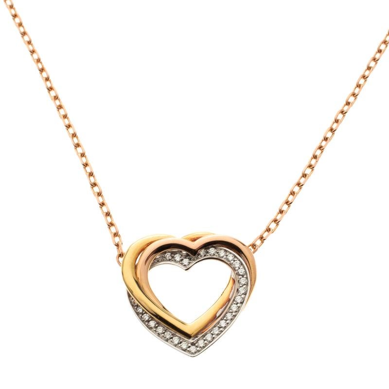 Cartier Trinity de Cartier Heart Three Tone 18k Gold & Diamonds Necklace