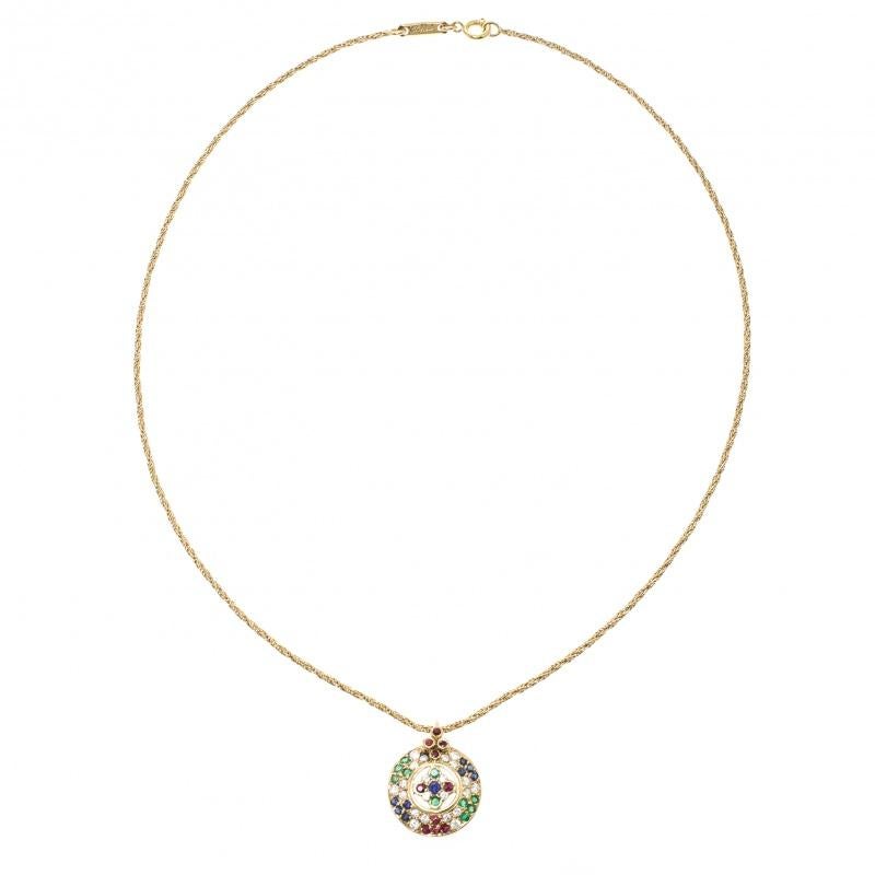 Chopard Vintage Multi Gem Pendant 18k Yellow Gold Rope Chain Necklace