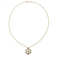 Chopard Vintage Multi Gem Pendant 18k Yellow Gold Rope Chain Necklace