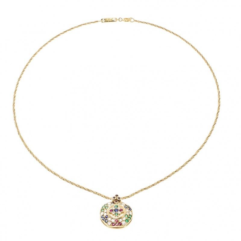 Chopard Vintage Multi Gem Pendant 18k Yellow Gold Rope Chain Necklace In Good Condition In Dubai, Al Qouz 2