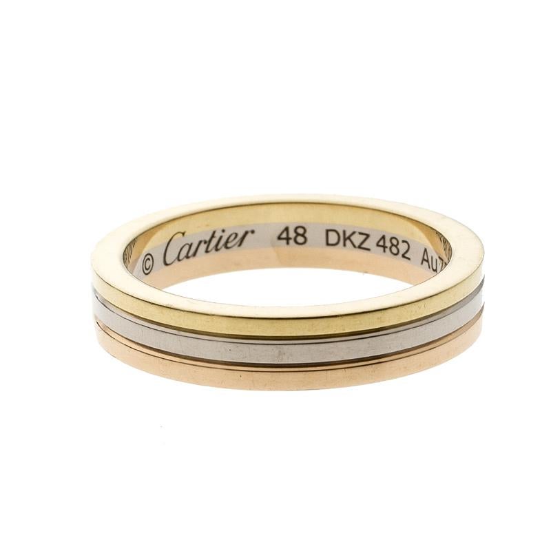 Part of the iconic Trinity De Cartier collection, this ring is the perfect way to seal your bond of love. It features an 18k three-tone gold ring and a wide silhouette. The simple and elegant style can comfortably be worn as an everyday