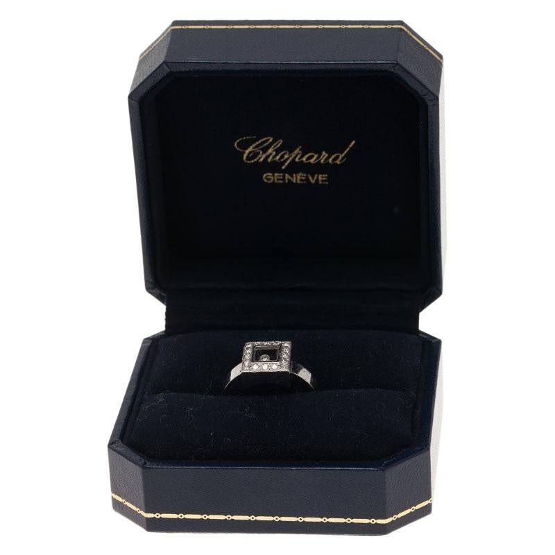 Women's Chopard Happy Diamonds Icon Diamond White Gold Square Ring Size 52