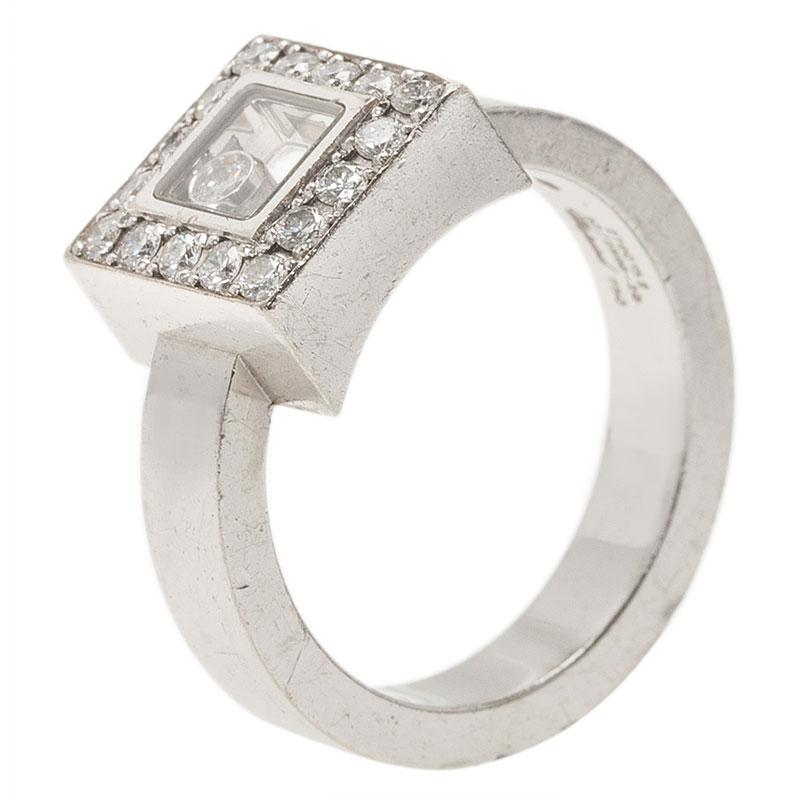 Chopard Happy Diamonds Icon Diamond White Gold Square Ring Size 52