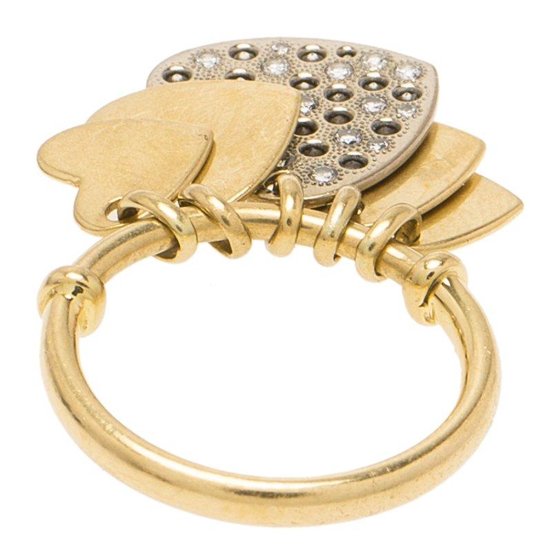 Dior Hearts Charms Diamonds & Yellow Gold Ring Size 51 In Good Condition In Dubai, Al Qouz 2