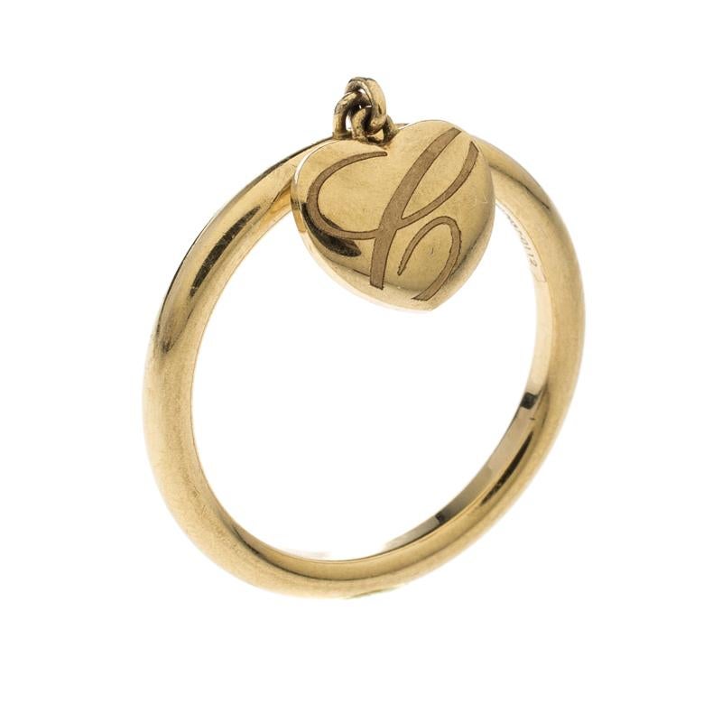 Chopard Chopardissimo 18k Yellow Gold Heart Charm Ring Size 56