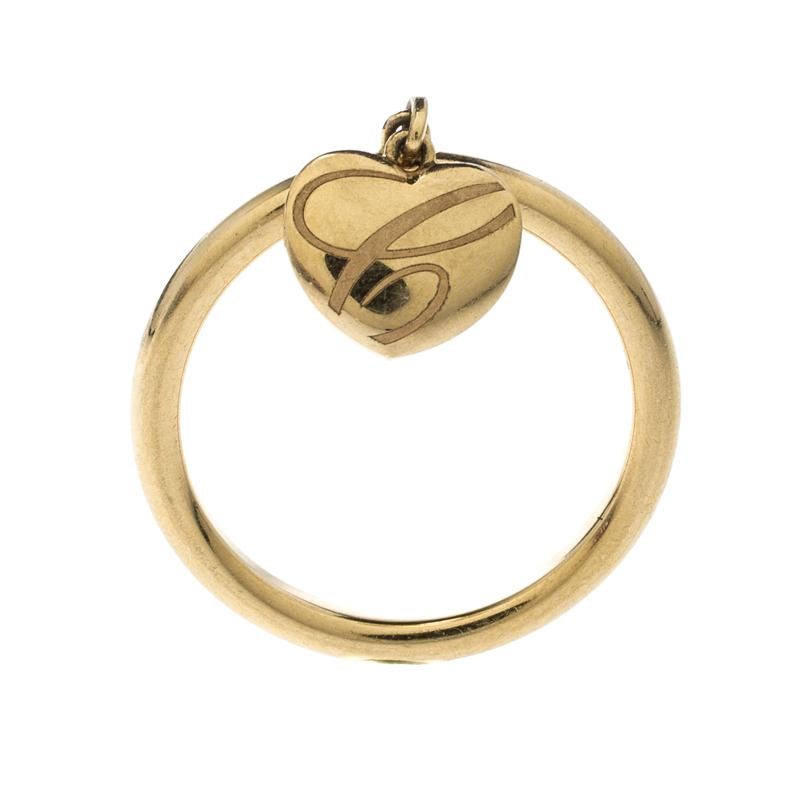 Women's Chopard Chopardissimo 18k Yellow Gold Heart Charm Ring Size 56
