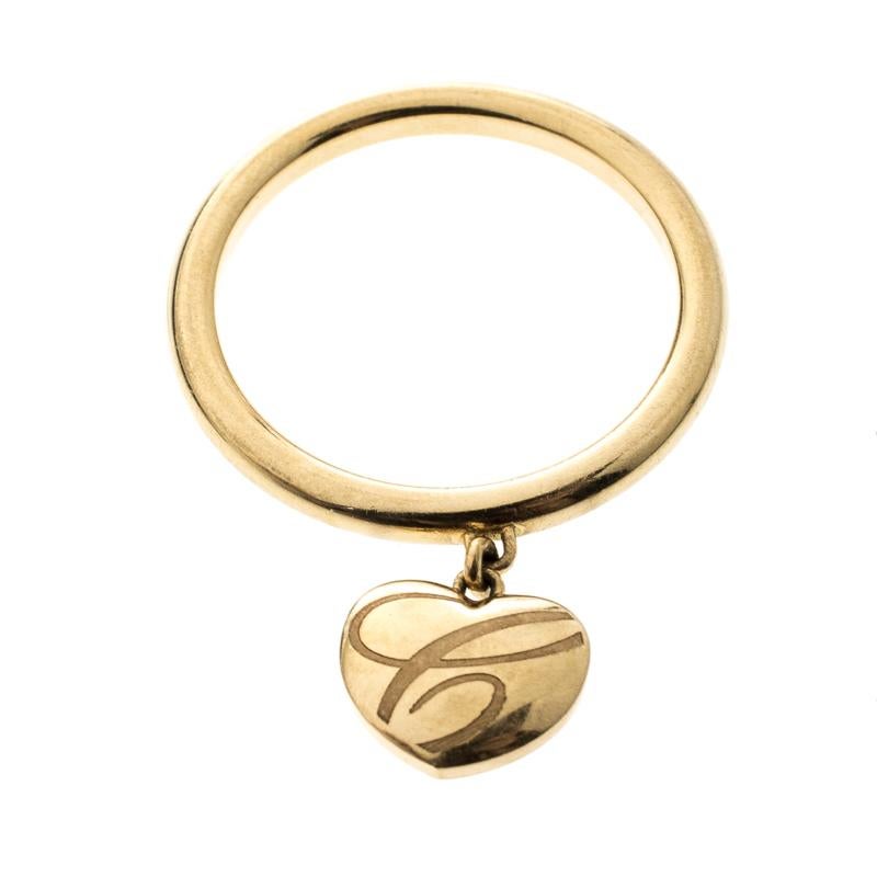 Chopard Chopardissimo 18k Yellow Gold Heart Charm Ring Size 56 1