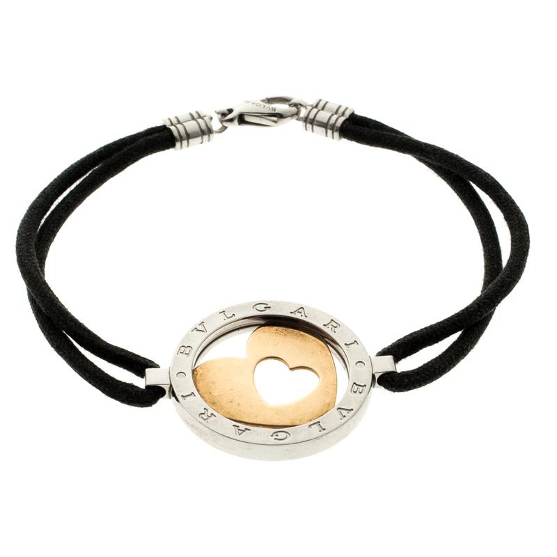Bvlgari Tondo Heart 18k Gold & Stainless Steel Cord Bracelet
