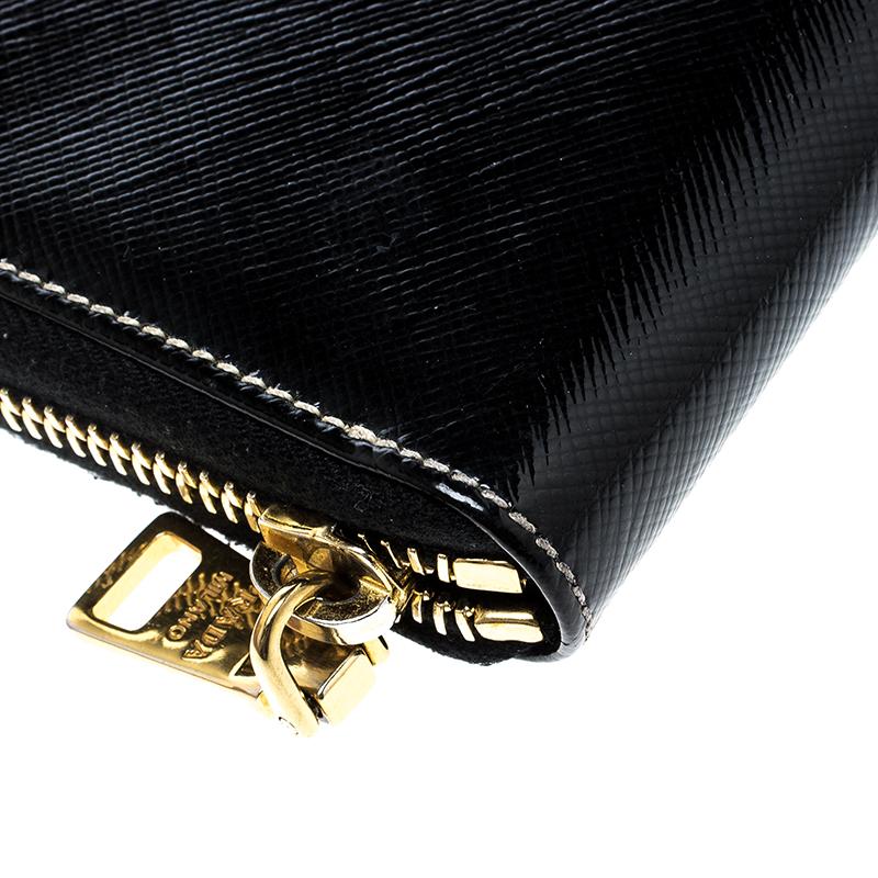 Prada Black Saffiano Vernic Leather Zip Around Wallet 3