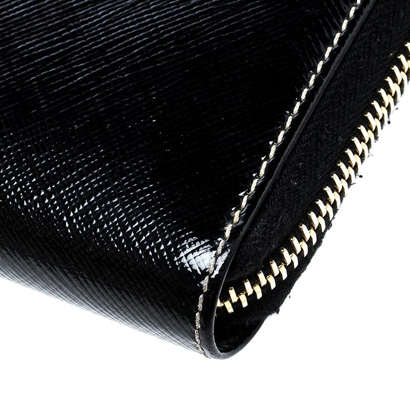 Prada Black Saffiano Vernic Leather Zip Around Wallet 6