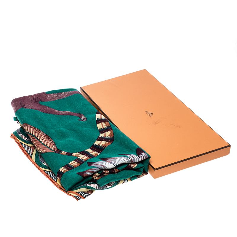 Hermes Multicolor The Savana Dance Print Cashmere and Silk Shawl In Good Condition In Dubai, Al Qouz 2