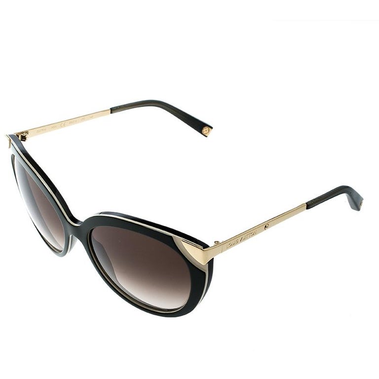 Louis Vuitton Gold/Brown Amber Cat Eye Sunglasses at 1stDibs