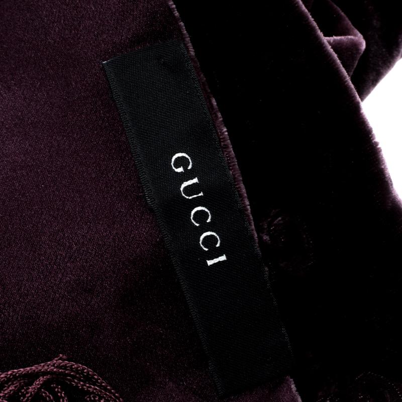 Women's Gucci Purple Velvet and Satin Guccissima Pattern Tassel Detail Stole