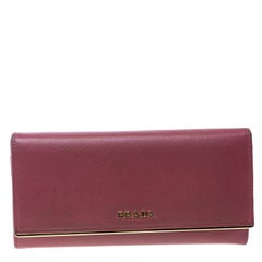 Prada Dark Pink Saffiano Leather Detail Organizer Wallet
