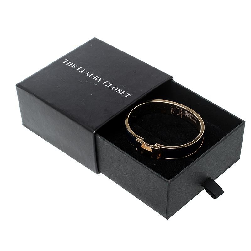 Women's Hermes Clic Clac H Bleu Biarritz Enamel Rose Gold Plated Bracelet PM
