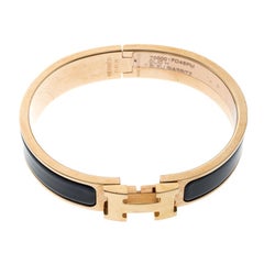 Hermes Clic Clac H Bleu Biarritz Enamel Rose Gold Plated Bracelet PM