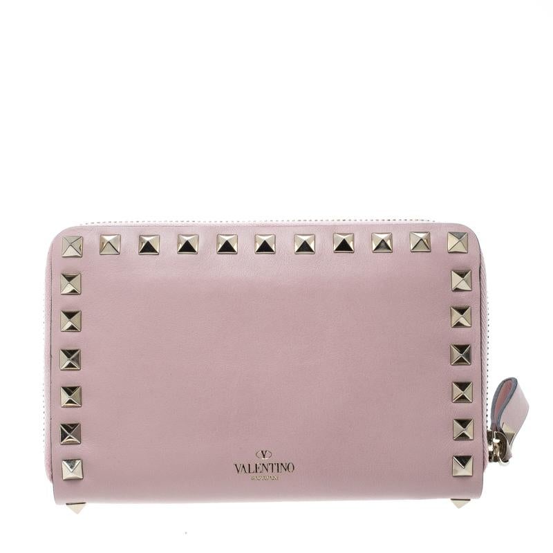 Valentino Pink Leather Rockstud Compact Wallet