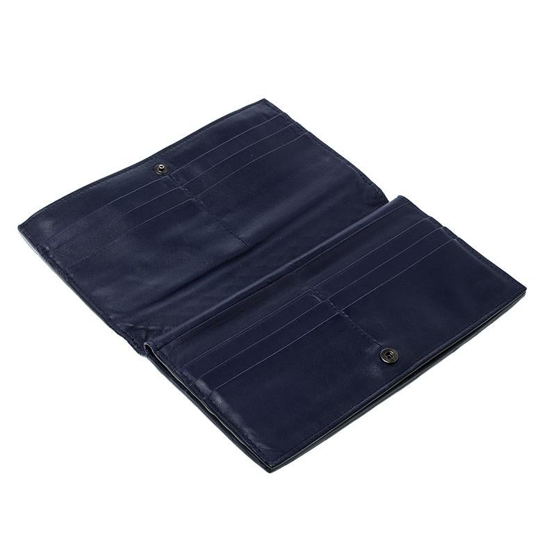 Bottega Veneta Blue Intrecciato Leather Trifold Continental Wallet 2