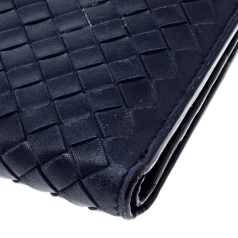 Women's Bottega Veneta Blue Intrecciato Leather Trifold Continental Wallet