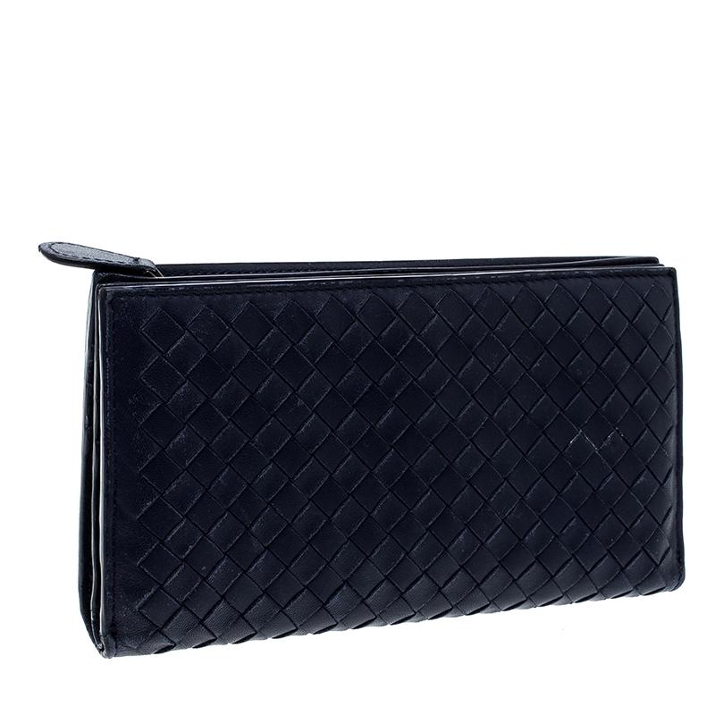 Bottega Veneta Blue Intrecciato Leather Trifold Continental Wallet 3