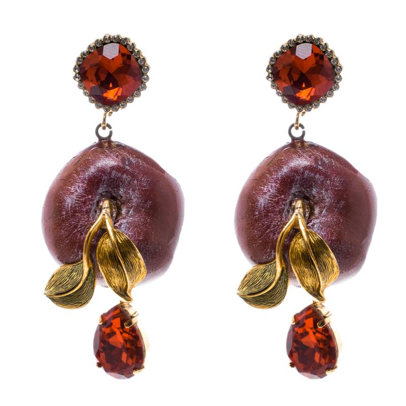 Dolce and Gabbana Red Crystal & Apple Drop Clip-on Earrings 2