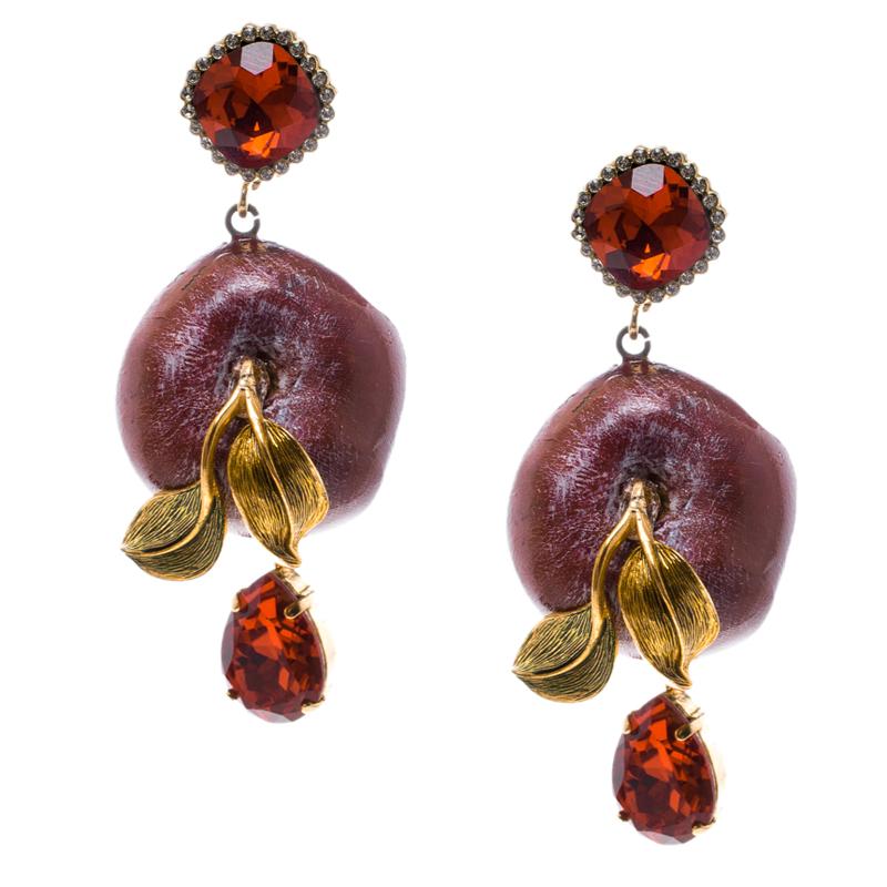 Dolce and Gabbana Red Crystal & Apple Drop Clip-on Earrings