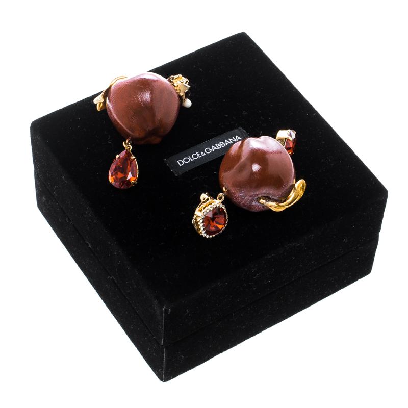 Dolce and Gabbana Red Crystal & Apple Drop Clip-on Earrings 1
