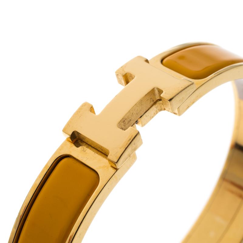 Hermes Clic Clac H Yellow Jaune Madras Enamel Gold Plated Narrow Bracelet PM 1