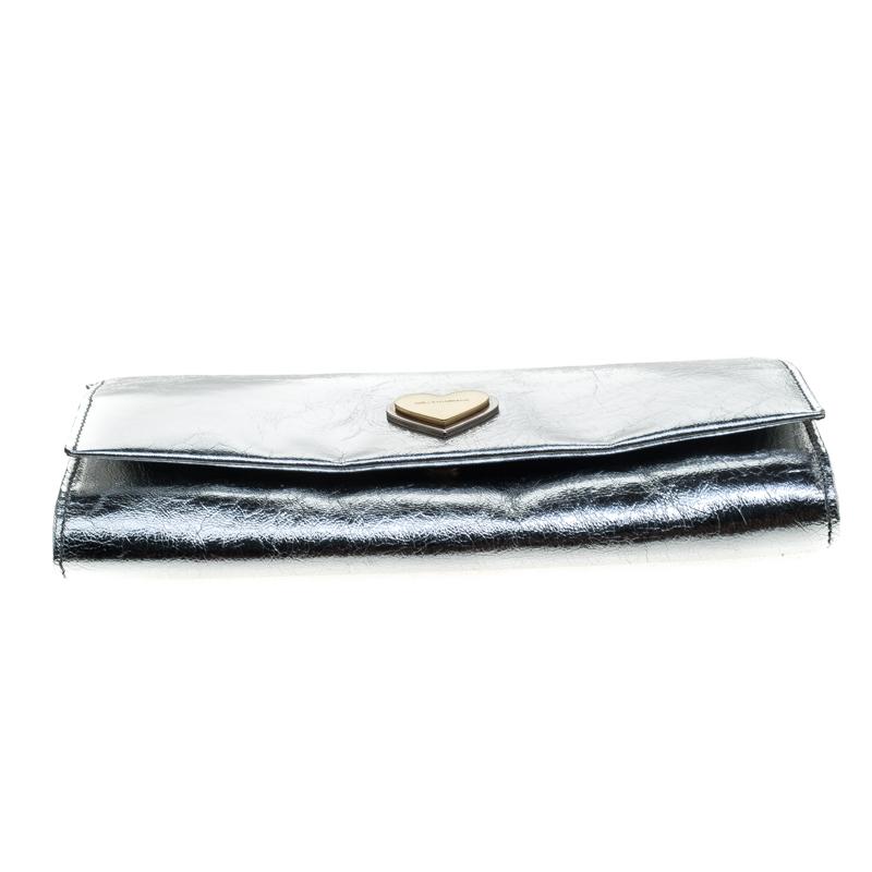 Women's Dolce and Gabbana Silver Mirror Leather Heart Continental Wallet