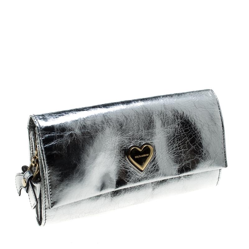 Dolce and Gabbana Silver Mirror Leather Heart Continental Wallet 1