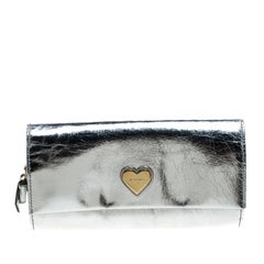 Dolce and Gabbana Silver Mirror Leather Heart Continental Wallet